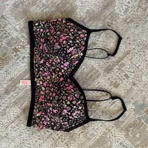 Victoria's Secret Black and Pink Floral Push-Up Bralette